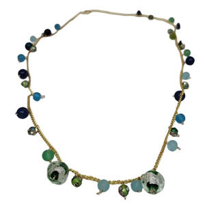 Handmade Lampwork Blue Green Sea Glass Beads Lapis Cloisonne Orbit Necklace